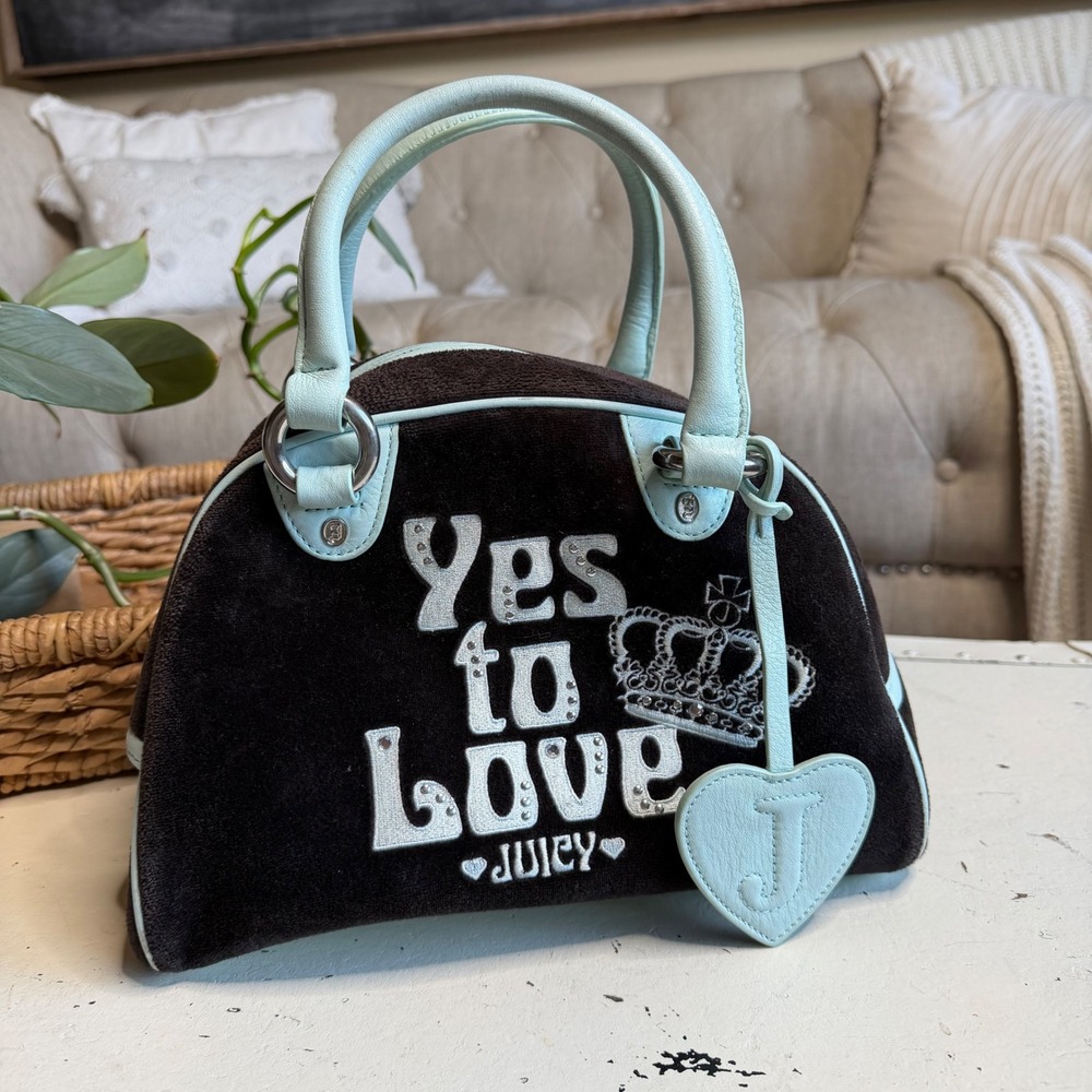 JUICY COUTURE Y2K Bowler Bag Blue Yes to Love Velour Women's P&G Vintage